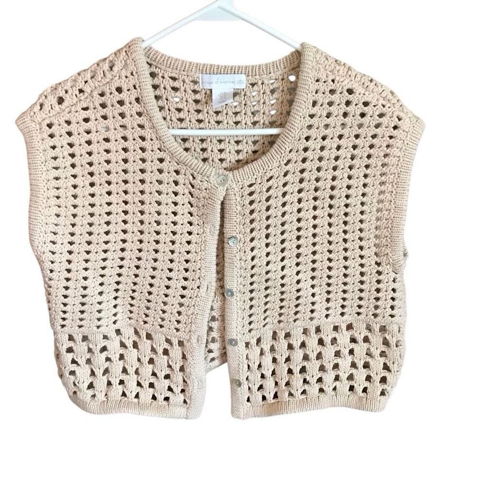 House of Harlow 1960 crochet vest button front boho beige sweater vest Size M